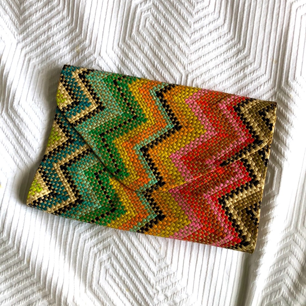 Super cute, multi-colored clutch.